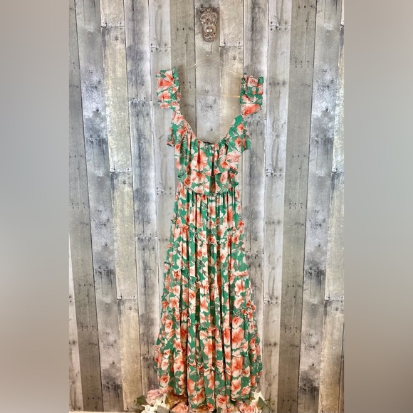 Lulus Chance For Us Green Floral Off-the-Shoulder Ruffled Maxi Dress Size Large. - Picture 3 of 16